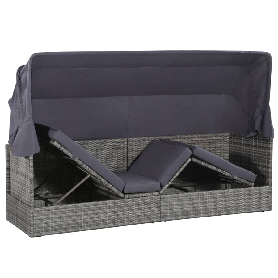 Tuinbed Met Luifel 205X62 Cm Poly Rattan Grijs