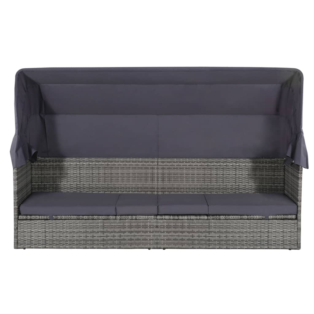 Tuinbed Met Luifel 205X62 Cm Poly Rattan Grijs