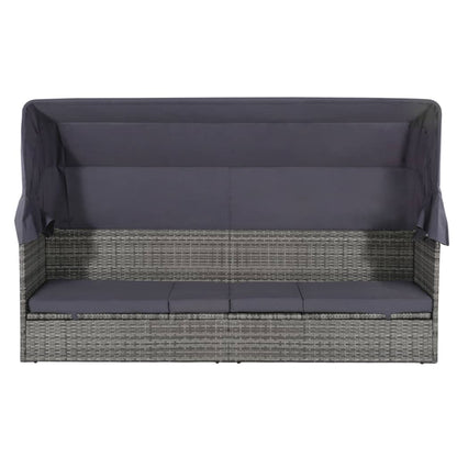 Tuinbed Met Luifel 205X62 Cm Poly Rattan Grijs