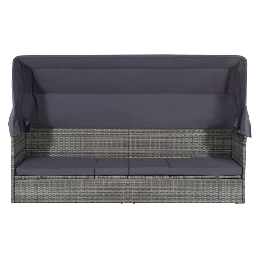 Tuinbed Met Luifel 205X62 Cm Poly Rattan Grijs