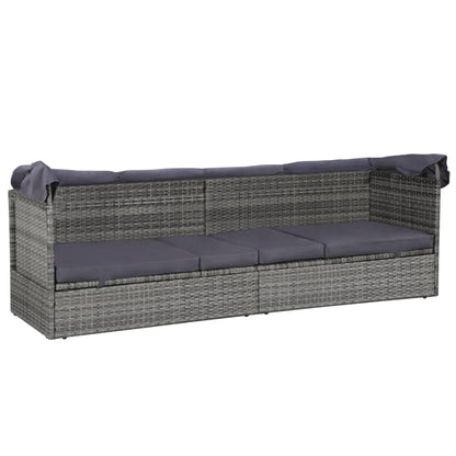 Tuinbed Met Luifel 205X62 Cm Poly Rattan Grijs