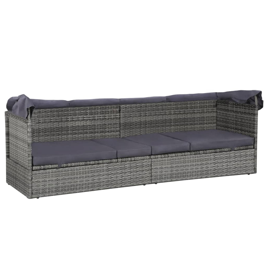 Tuinbed Met Luifel 205X62 Cm Poly Rattan Grijs
