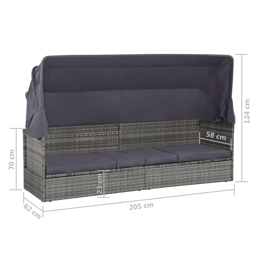 Tuinbed Met Luifel 205X62 Cm Poly Rattan Grijs