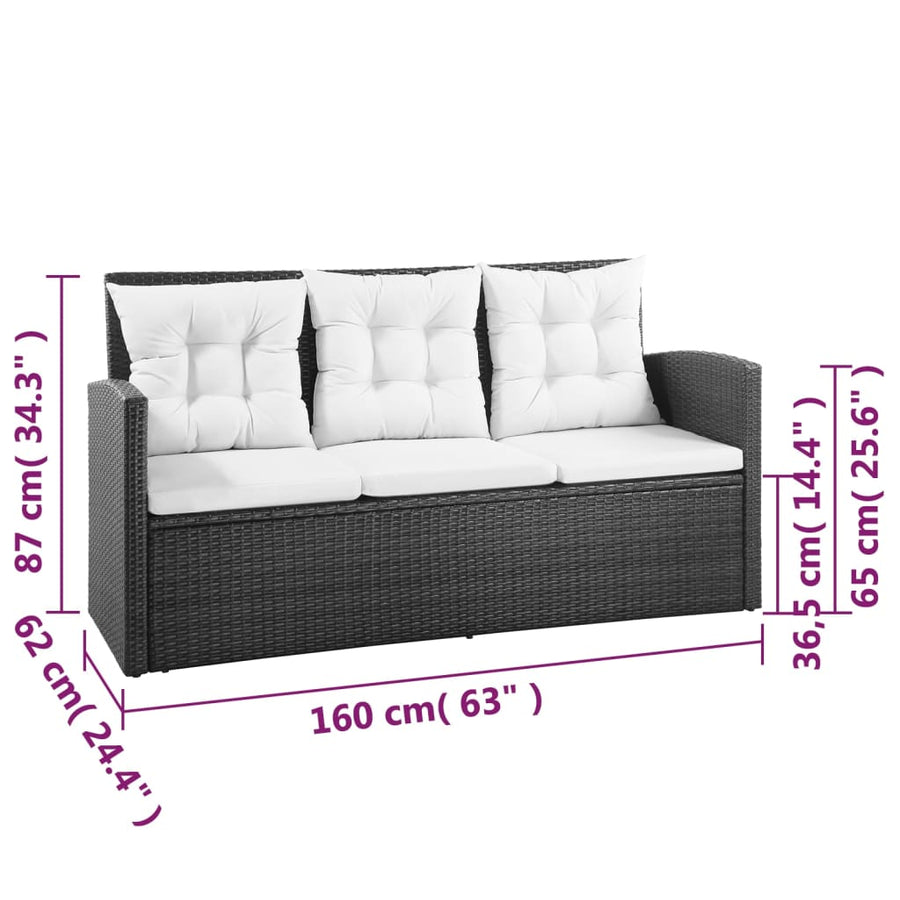 5-Delige Loungeset Met Kussens Poly Rattan 1 Zwart