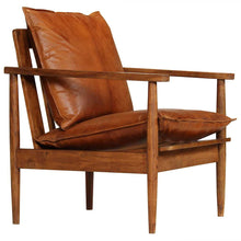 Fauteuil echt leer met acaciahout bruin