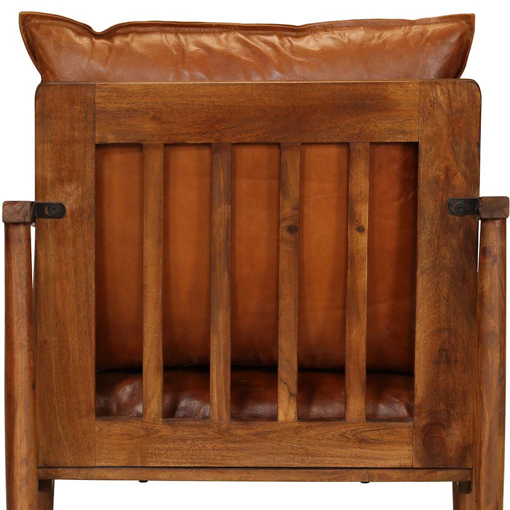 Fauteuil echt leer met acaciahout bruin