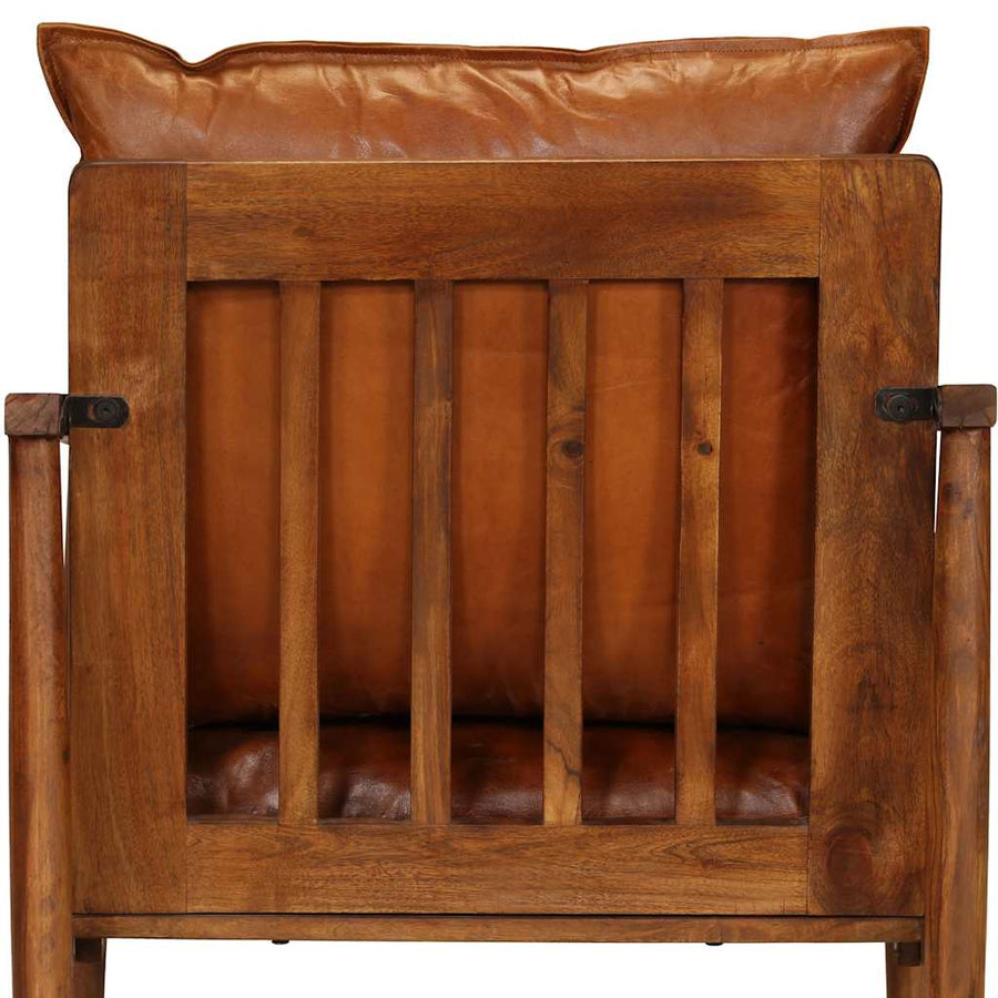 Fauteuil echt leer met acaciahout bruin