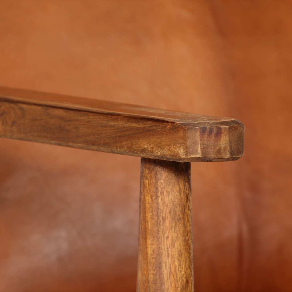 Fauteuil echt leer met acaciahout bruin