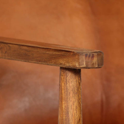 Fauteuil echt leer met acaciahout bruin
