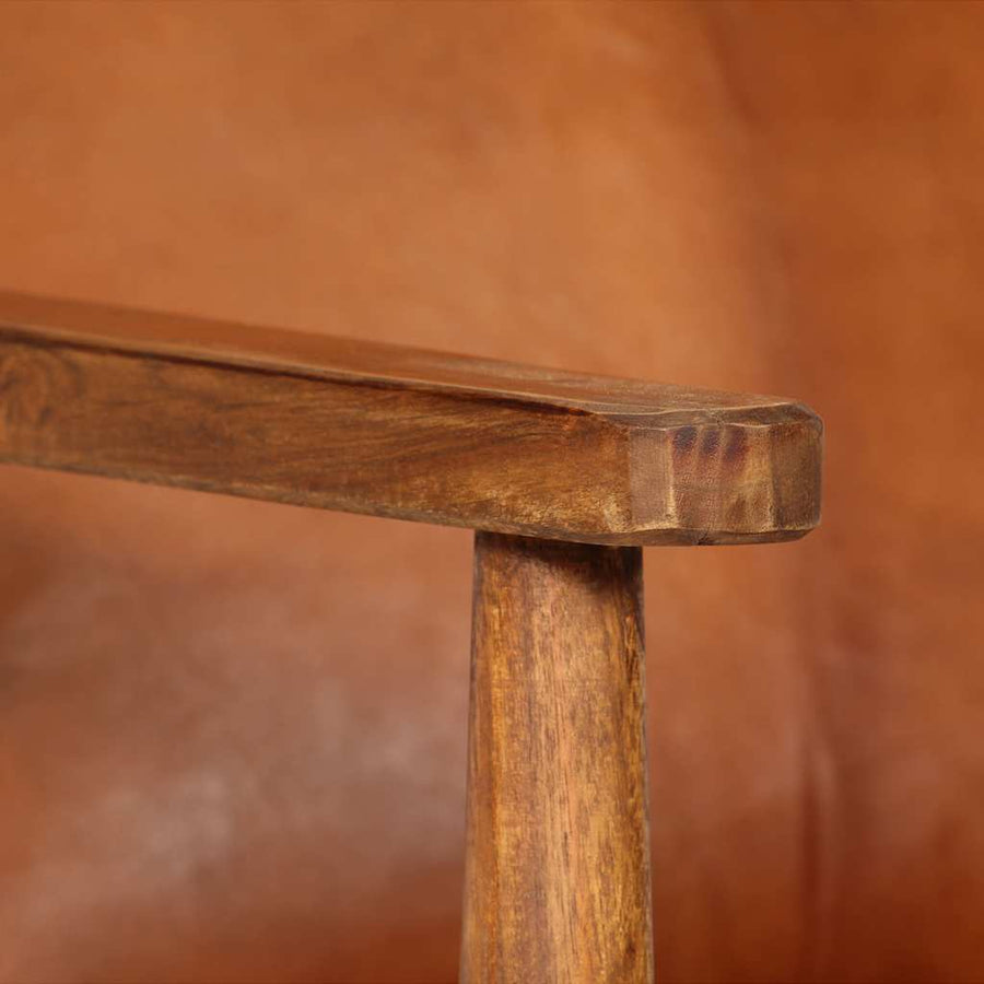 Fauteuil echt leer met acaciahout bruin