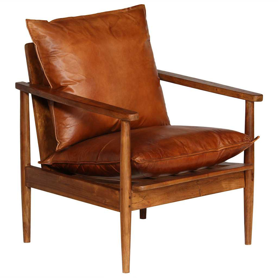 Fauteuil echt leer met acaciahout bruin
