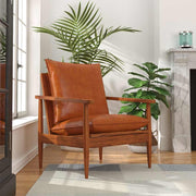 Fauteuil leer met acaciahout bruin 52x65x72 cm
