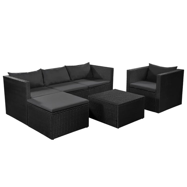 4-Delige Loungeset Poly Rattan Zwart En Grijs Donkergrijs