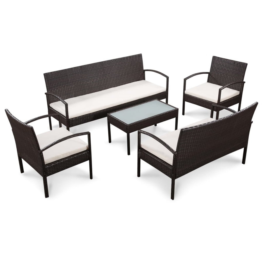 Loungeset Met Kussens Poly Rattan Bruin