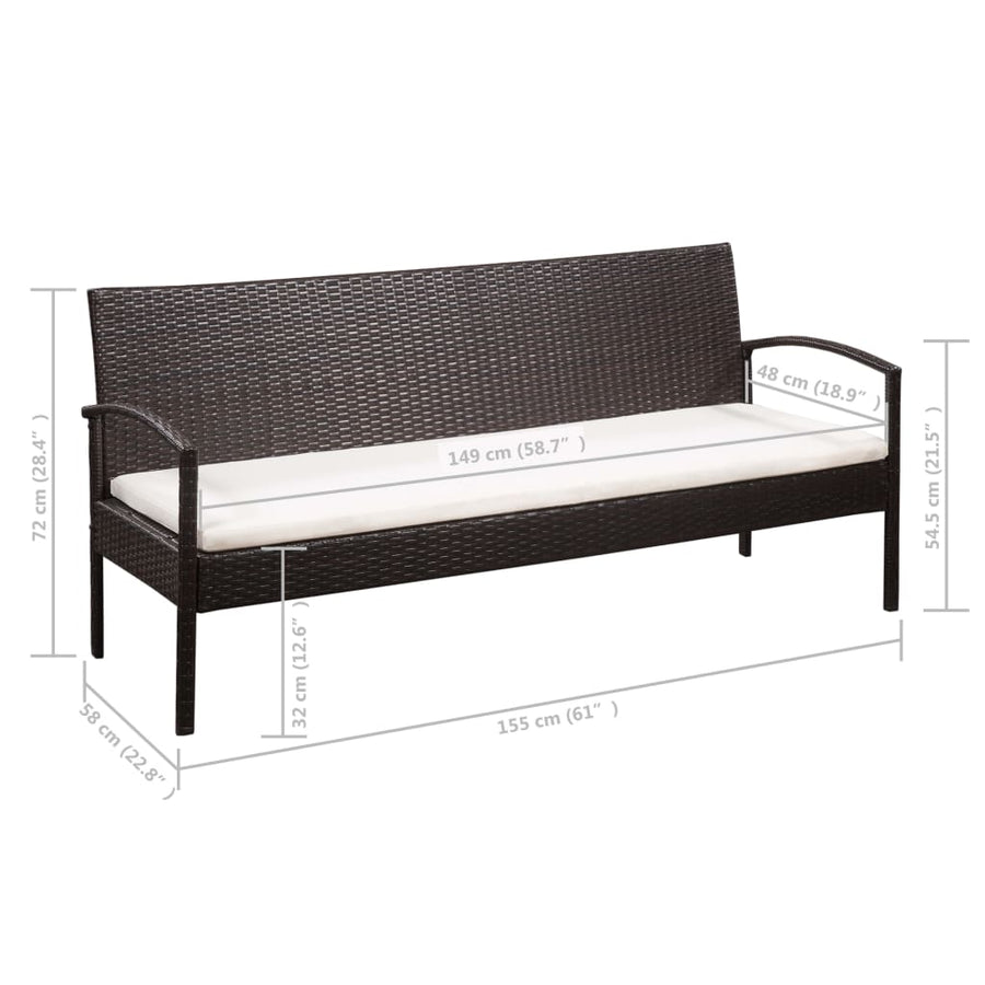 Loungeset Met Kussens Poly Rattan Bruin
