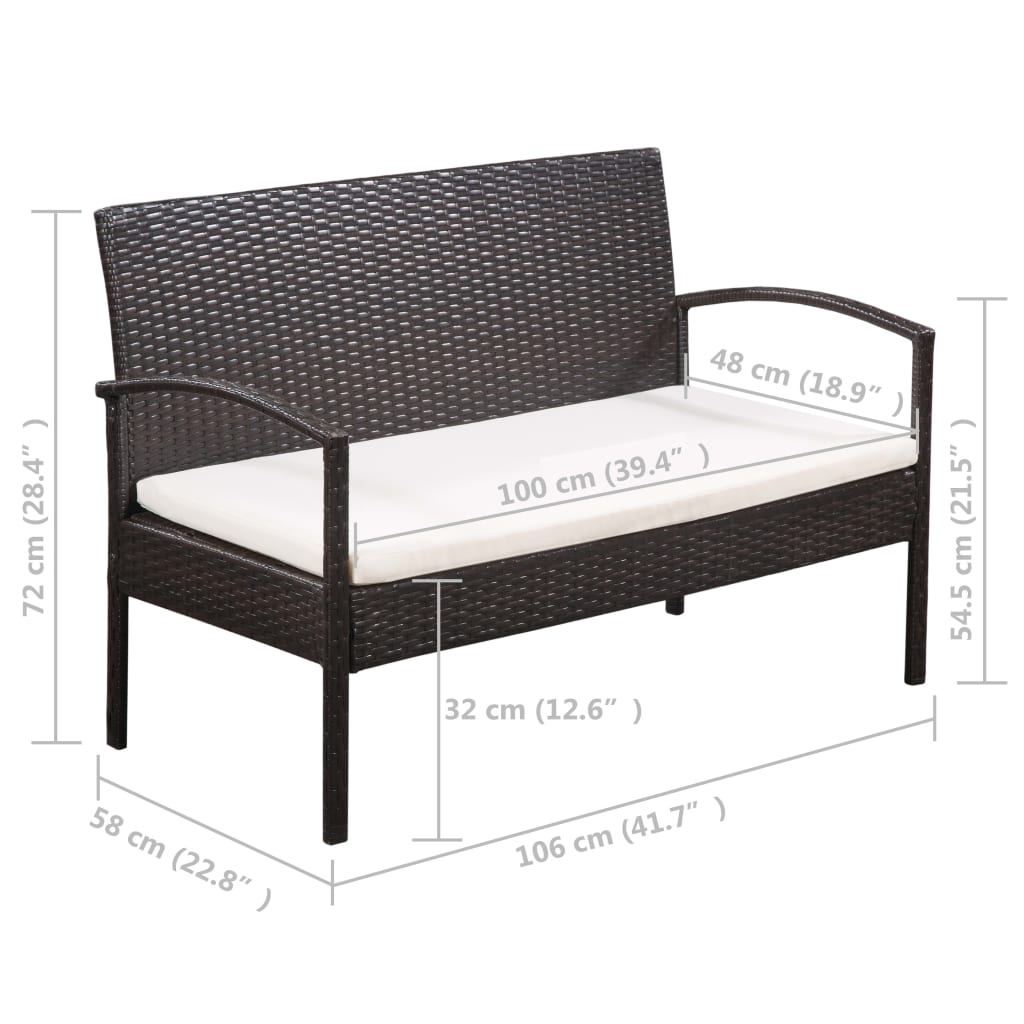 Loungeset Met Kussens Poly Rattan Bruin