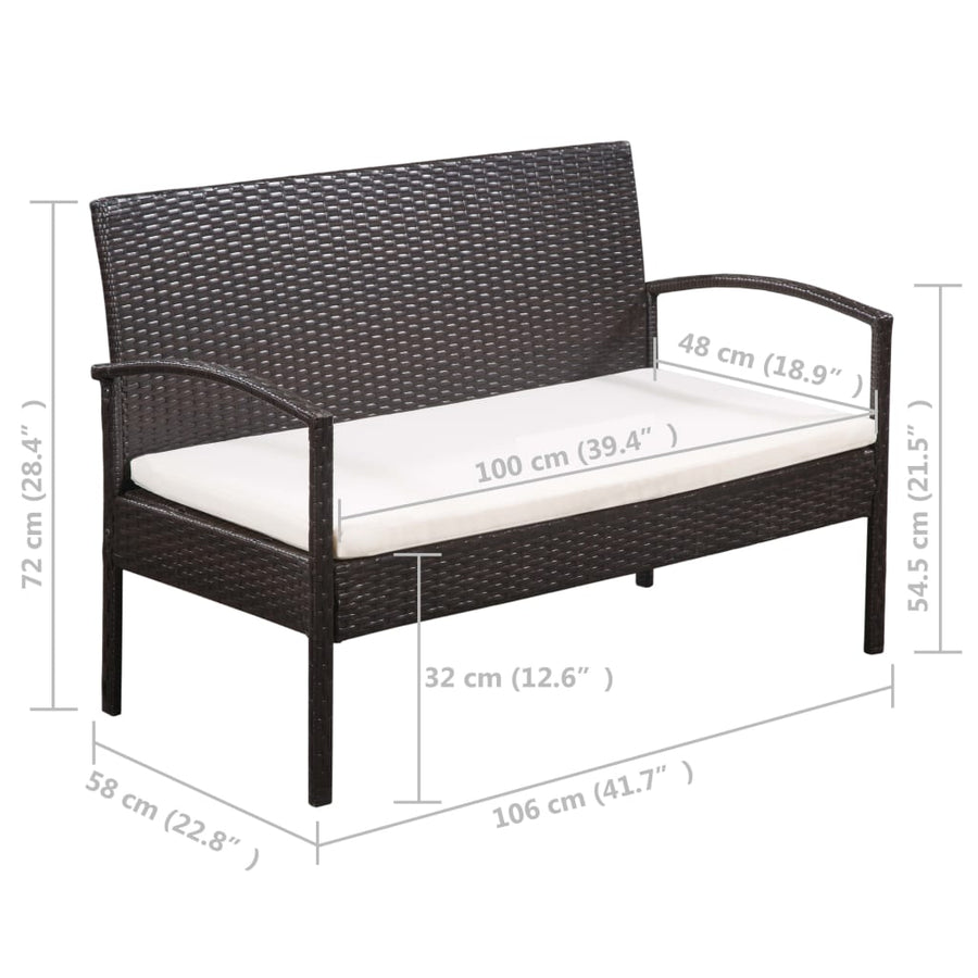 Loungeset Met Kussens Poly Rattan Bruin