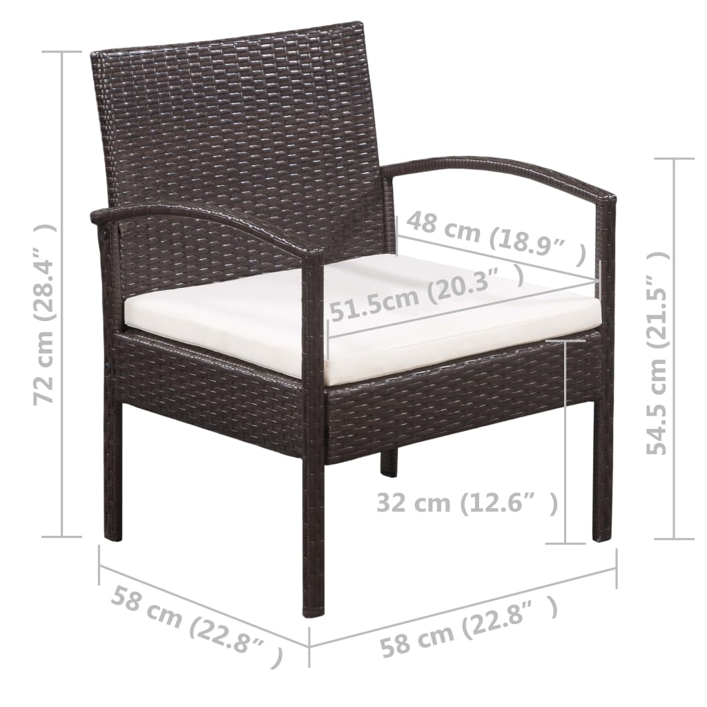 Loungeset Met Kussens Poly Rattan Bruin