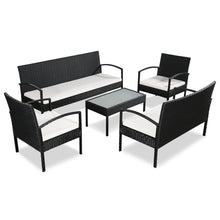 Loungeset Met Kussens Poly Rattan Zwart en wit