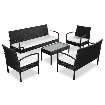 Loungeset Met Kussens Poly Rattan Zwart en wit