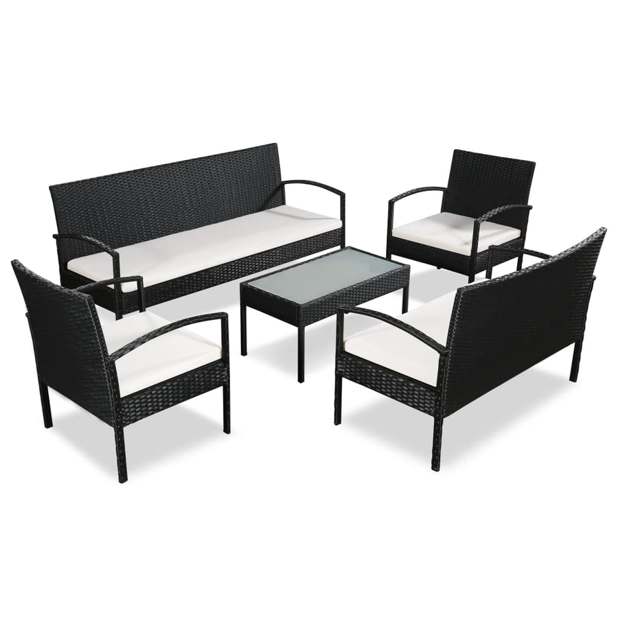 Loungeset Met Kussens Poly Rattan Zwart en wit
