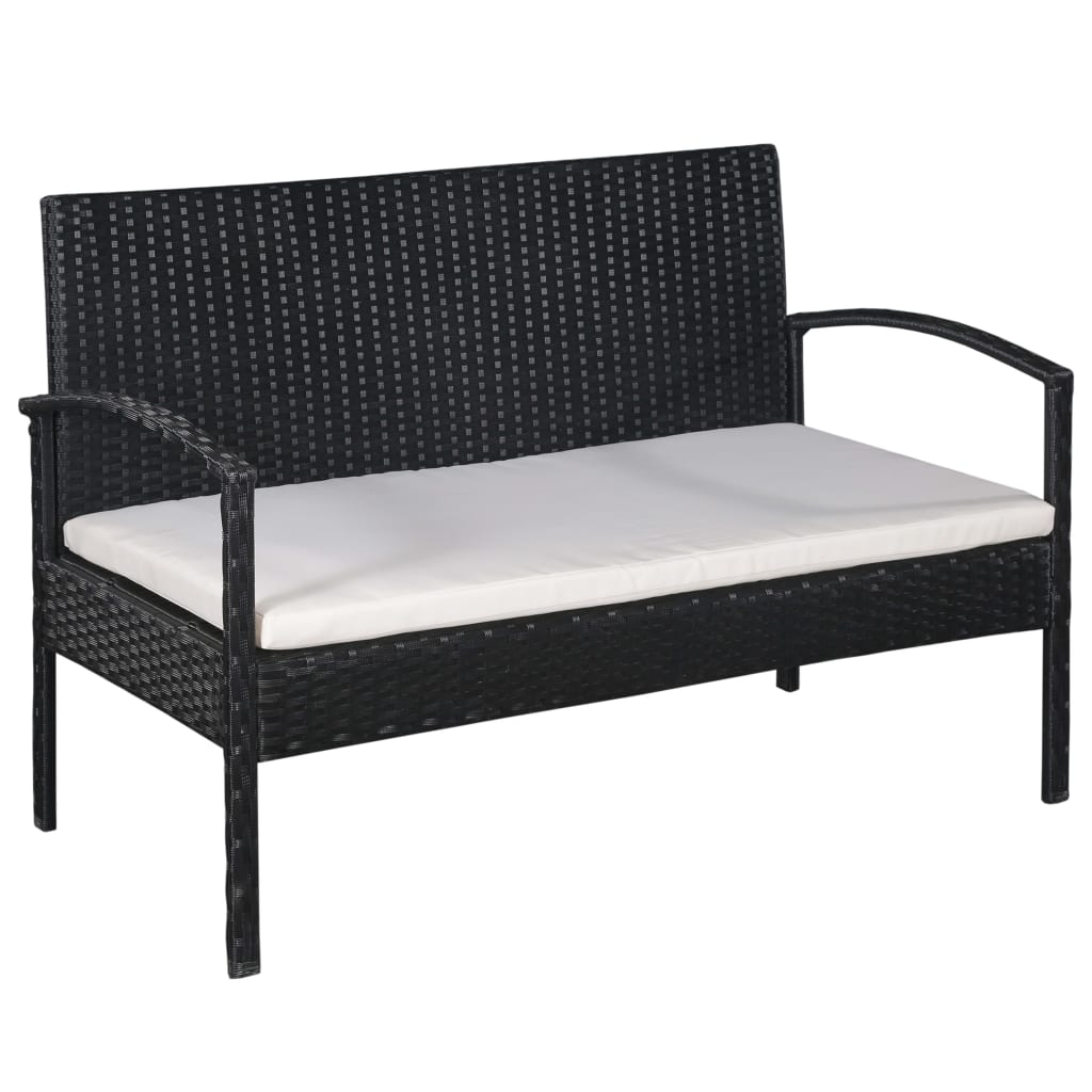 Loungeset Met Kussens Poly Rattan Zwart en wit