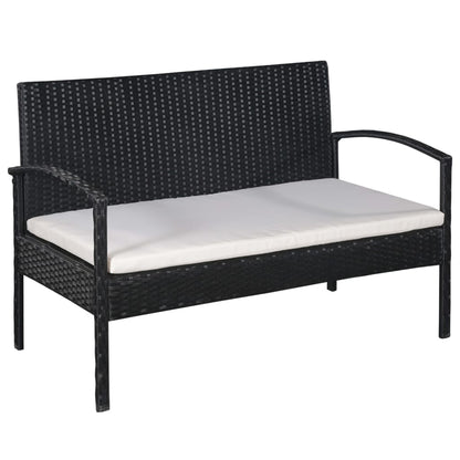 Loungeset Met Kussens Poly Rattan Zwart en wit