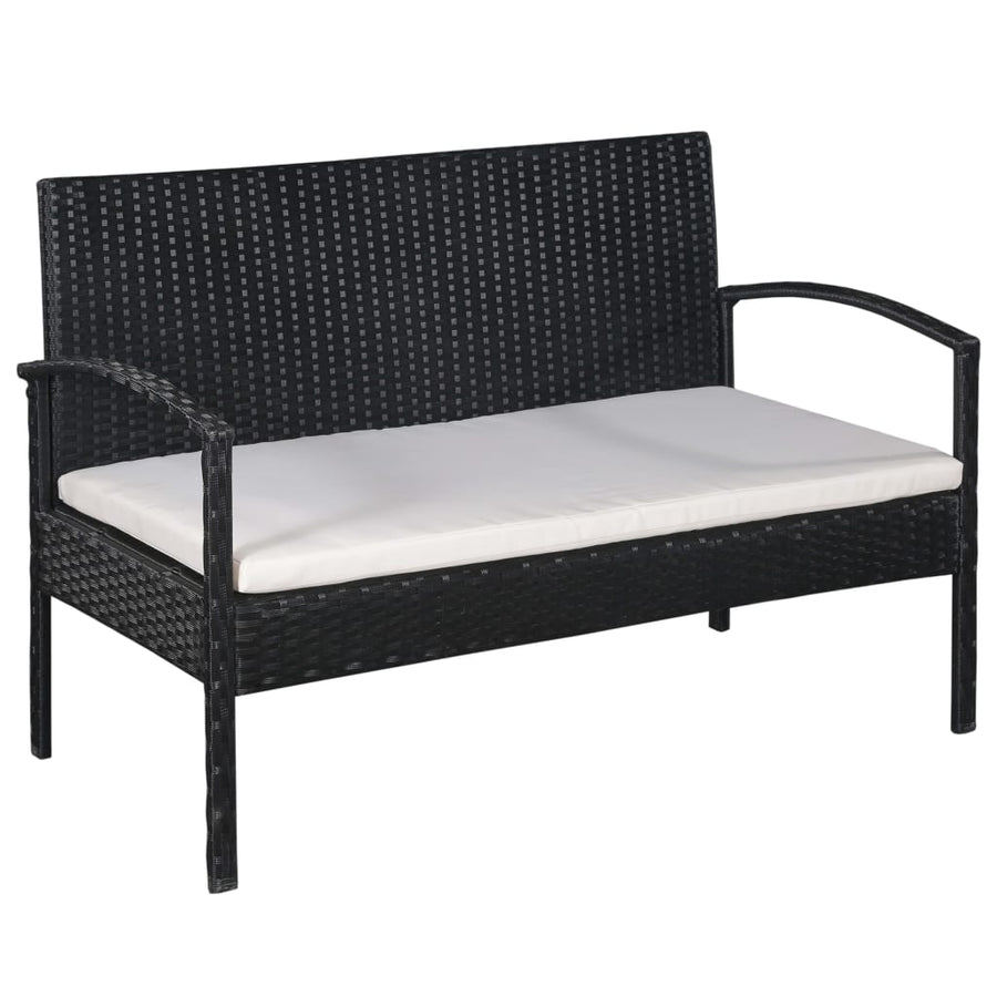 Loungeset Met Kussens Poly Rattan Zwart en wit