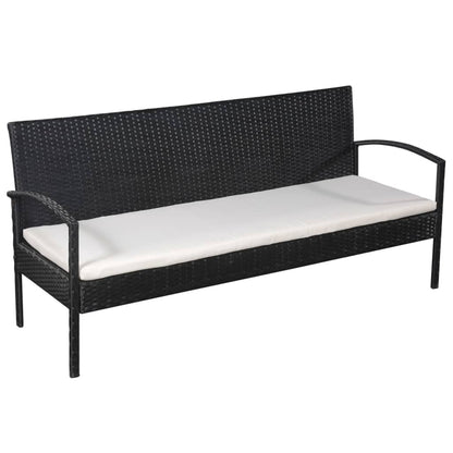 Loungeset Met Kussens Poly Rattan Zwart en wit