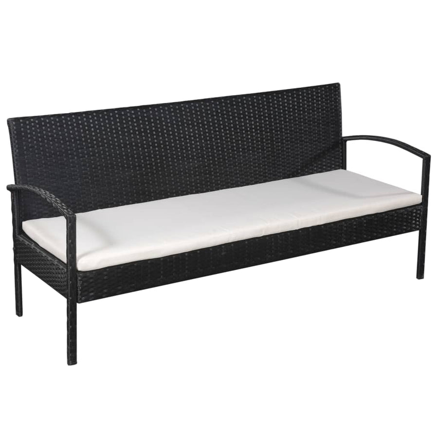 Loungeset Met Kussens Poly Rattan Zwart en wit