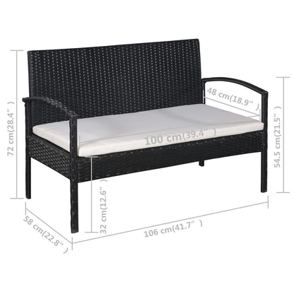 Loungeset Met Kussens Poly Rattan Zwart en wit