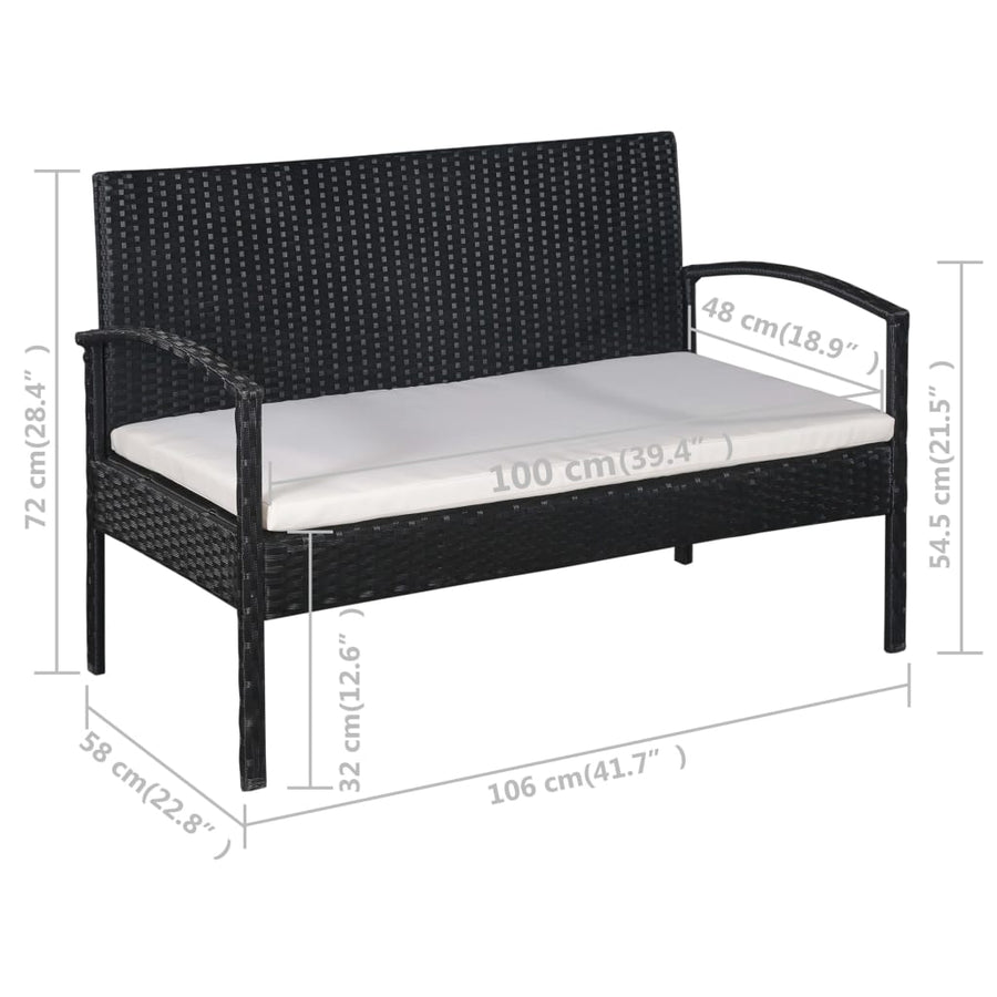 Loungeset Met Kussens Poly Rattan Zwart en wit