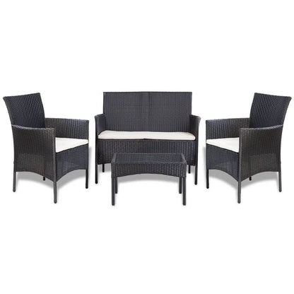 -Delige Loungeset Met Kussens Poly Rattan Zwart en wit