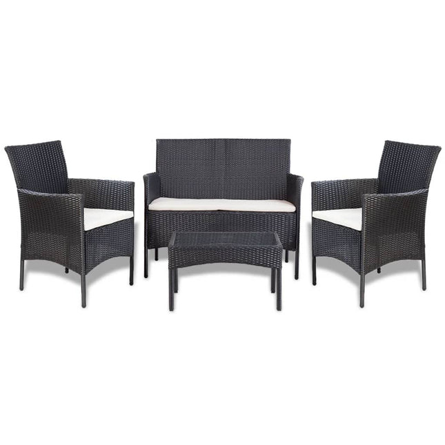 -Delige Loungeset Met Kussens Poly Rattan Zwart en wit