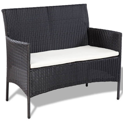 -Delige Loungeset Met Kussens Poly Rattan Zwart en wit