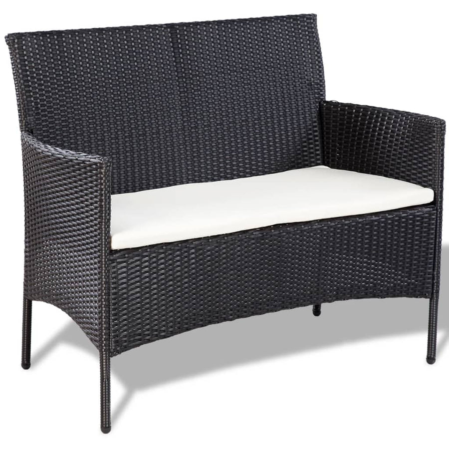 -Delige Loungeset Met Kussens Poly Rattan Zwart en wit
