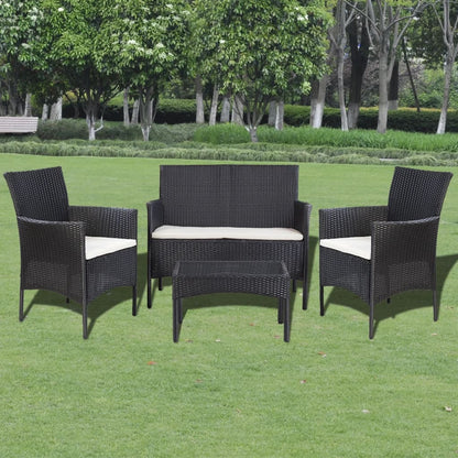 -Delige Loungeset Met Kussens Poly Rattan Zwart en wit