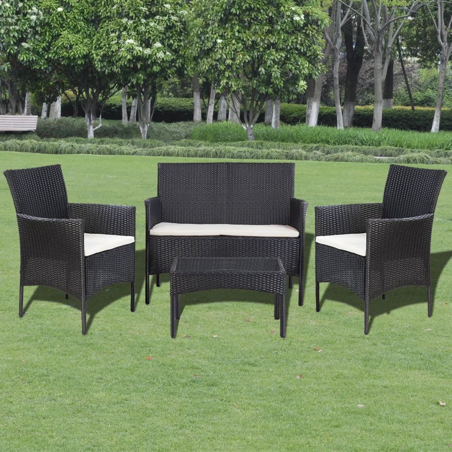 -Delige Loungeset Met Kussens Poly Rattan Zwart en wit