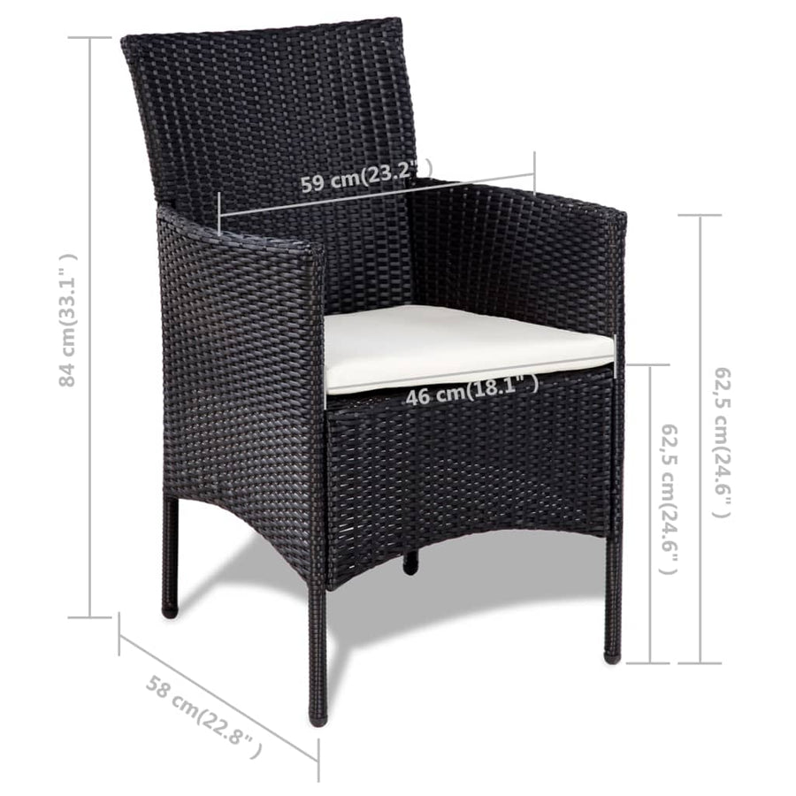 -Delige Loungeset Met Kussens Poly Rattan Zwart en wit