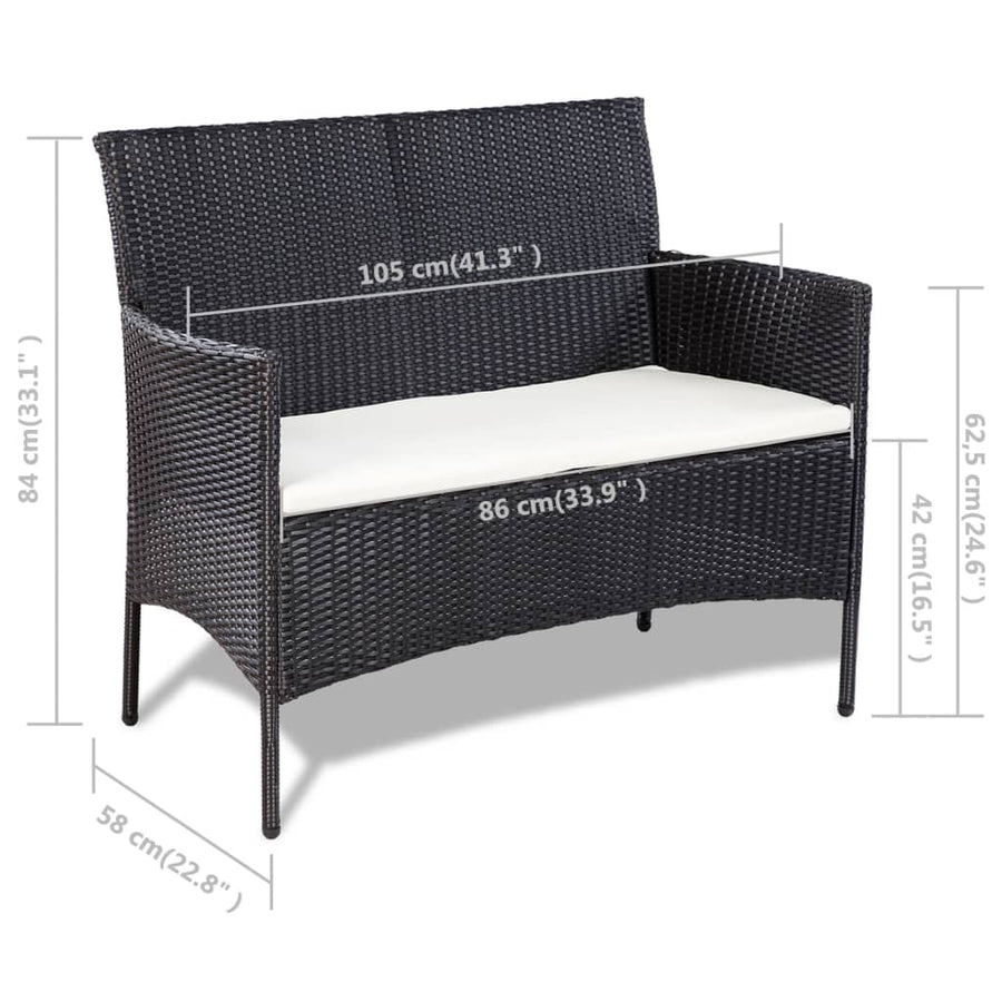 -Delige Loungeset Met Kussens Poly Rattan Zwart en wit
