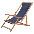 Foldable deckchair fabric and wooden frame blue