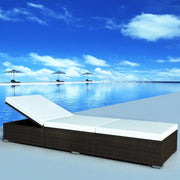 Ligbed poly rattan bruin met kussen