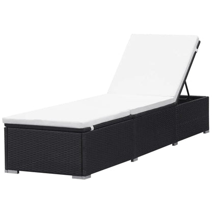 Ligbed Met Kussen Poly Rattan Zwart en wit