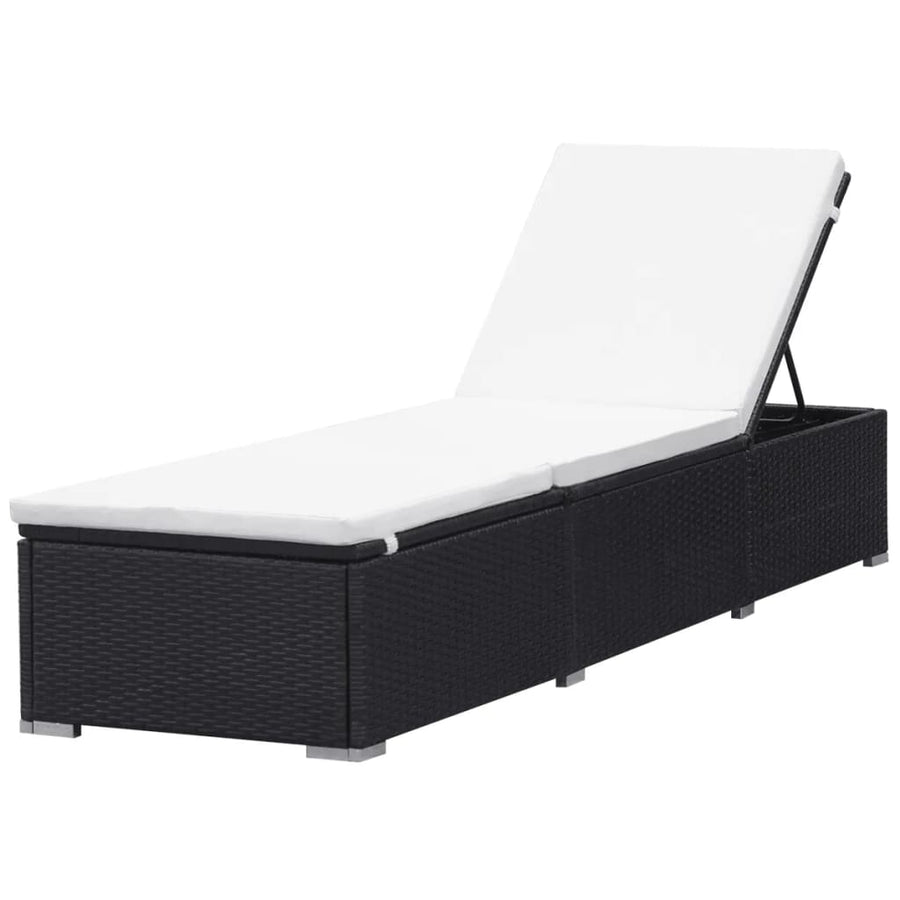 Ligbed Met Kussen Poly Rattan Zwart en wit