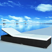 Ligbed poly rattan zwart met kussen 195x60x31 cm