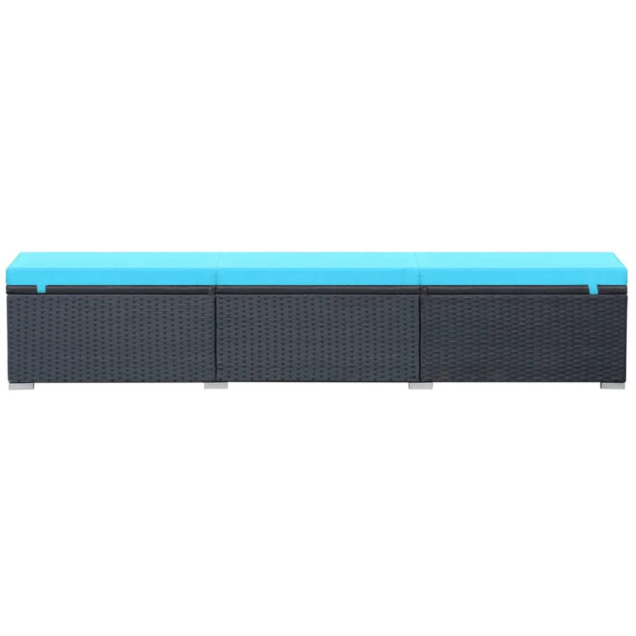 Ligbed Met Kussen Poly Rattan Zwart en blauw