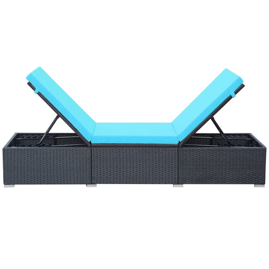 Ligbed Met Kussen Poly Rattan Zwart en blauw