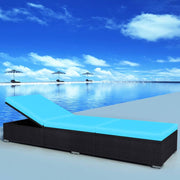 Ligbed poly rattan zwart met kussen