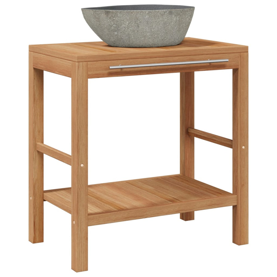 Badkamer Wastafelkast Met Rivierstenen Wastafel Teakhout 74 cm