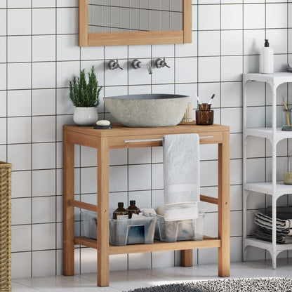 Badkamer Wastafelkast Met Rivierstenen Wastafel Teakhout 74 cm